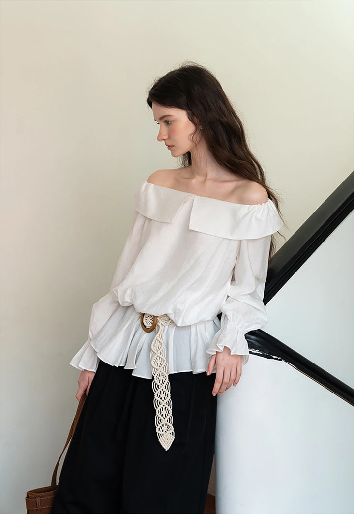 Off-Shoulder Ruffle Long Sleeve Top