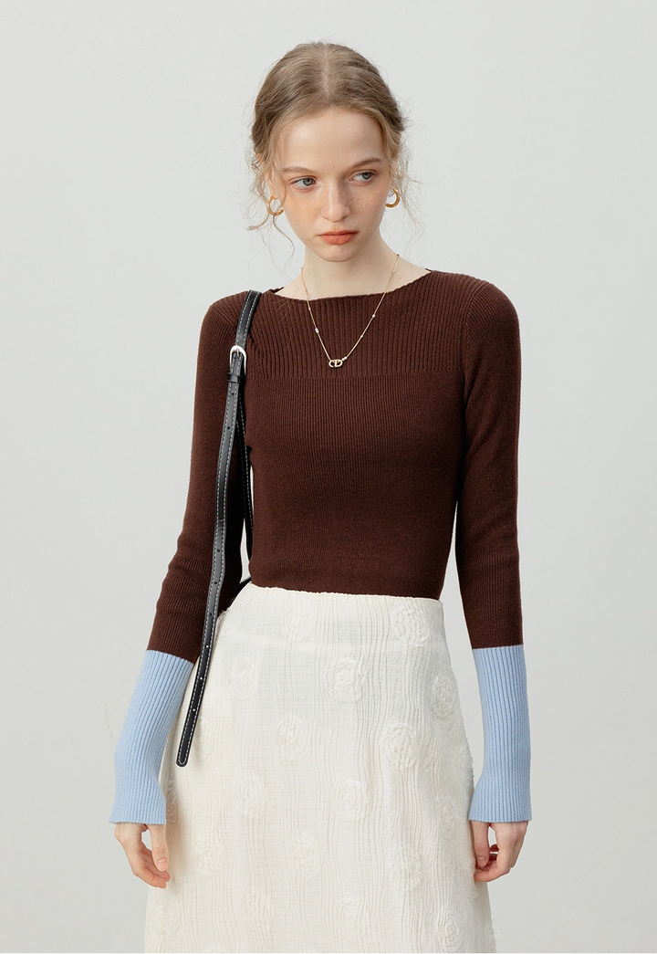 Color Block Long-Sleeve Knit Top