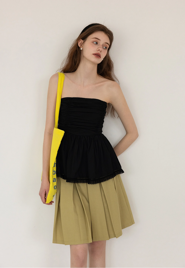 High-Waist Korean Style Pleated Midi Skirt With Belt