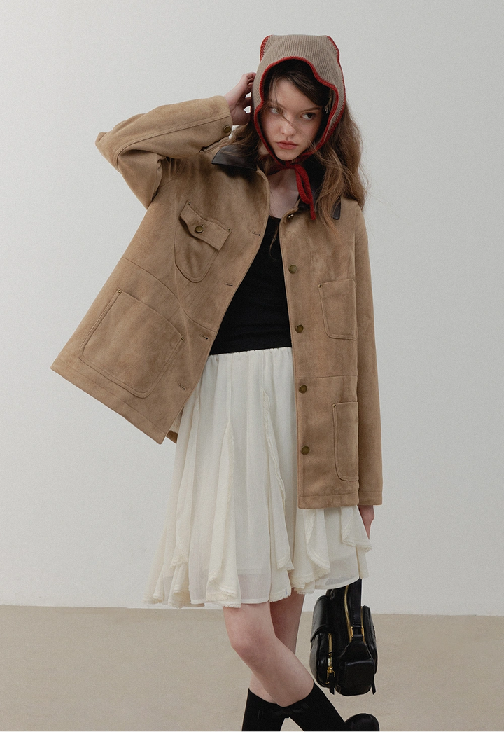 Women’s Suede Jacket with Leather Collar