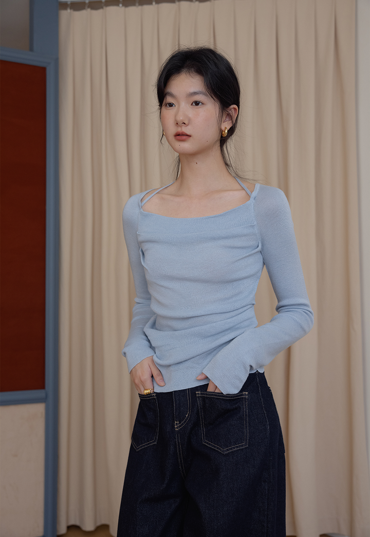 Chic Off-Shoulder Slim Fit Knit Top - Elegantly Casual