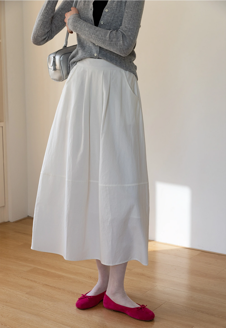 Elastic Waist Midi A-Line Skirt