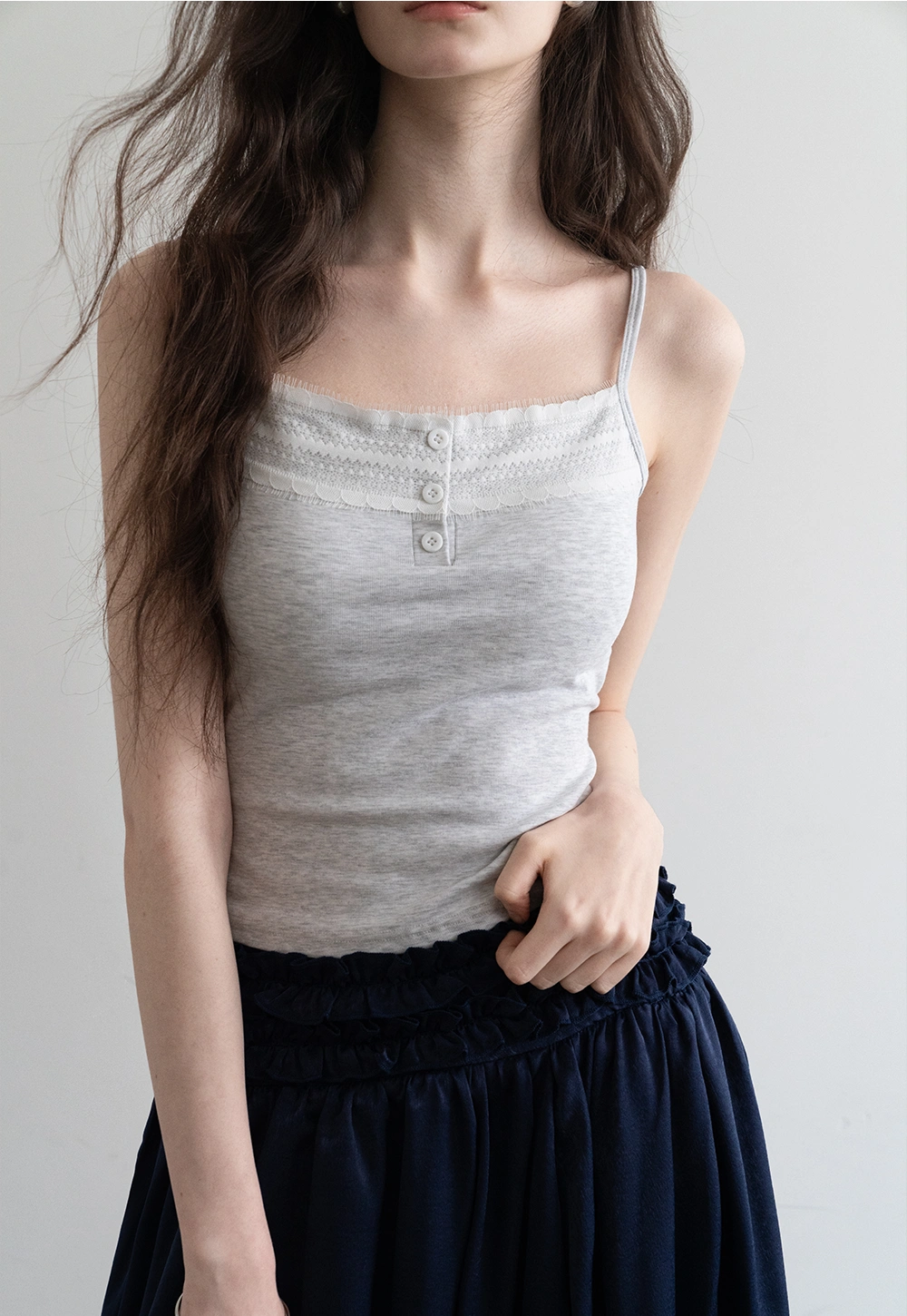 Lace-Trimmed Button-Detail Camis