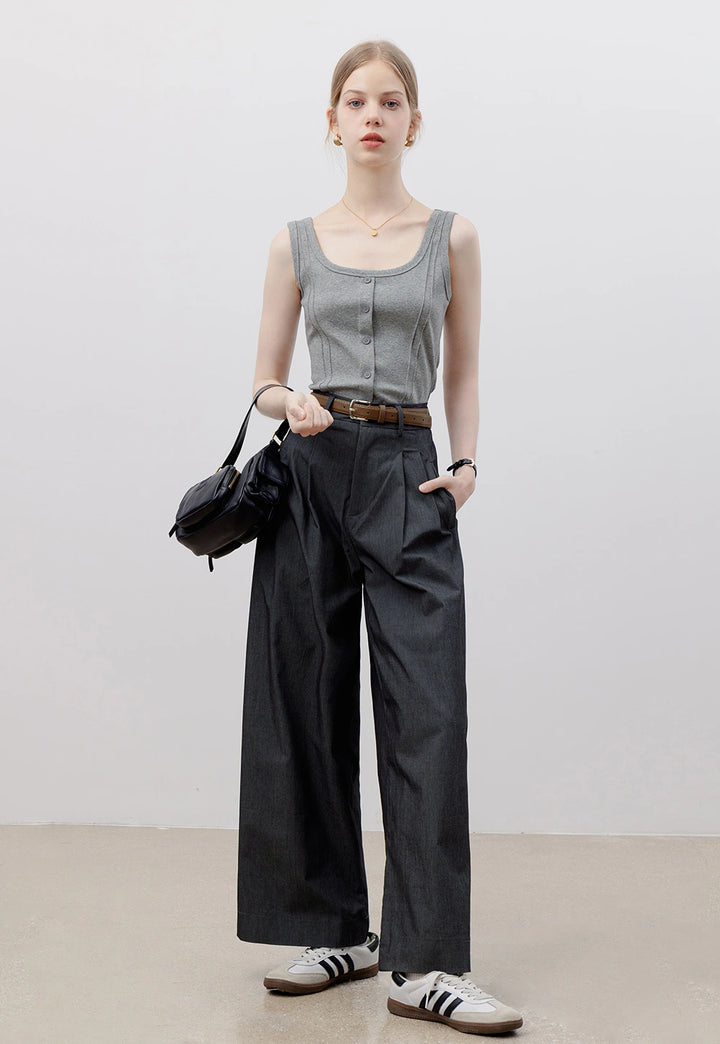 Women's High-Waist Wide-Leg Pants with Belt