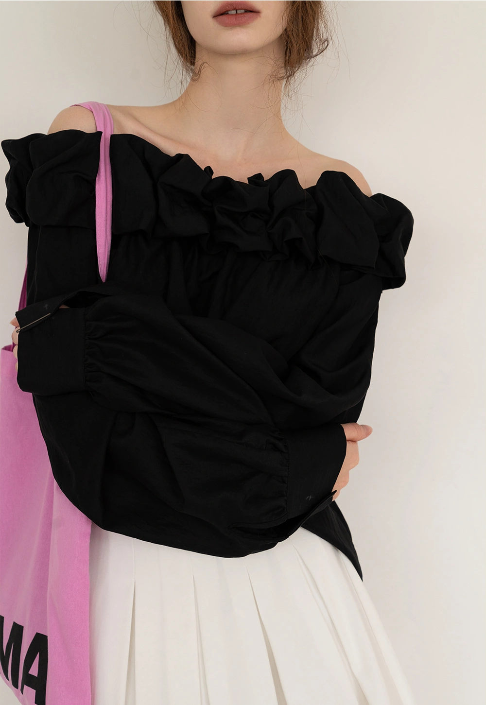 Women's Off-Shoulder Ruffled Neckline Long Sleeve Blouse