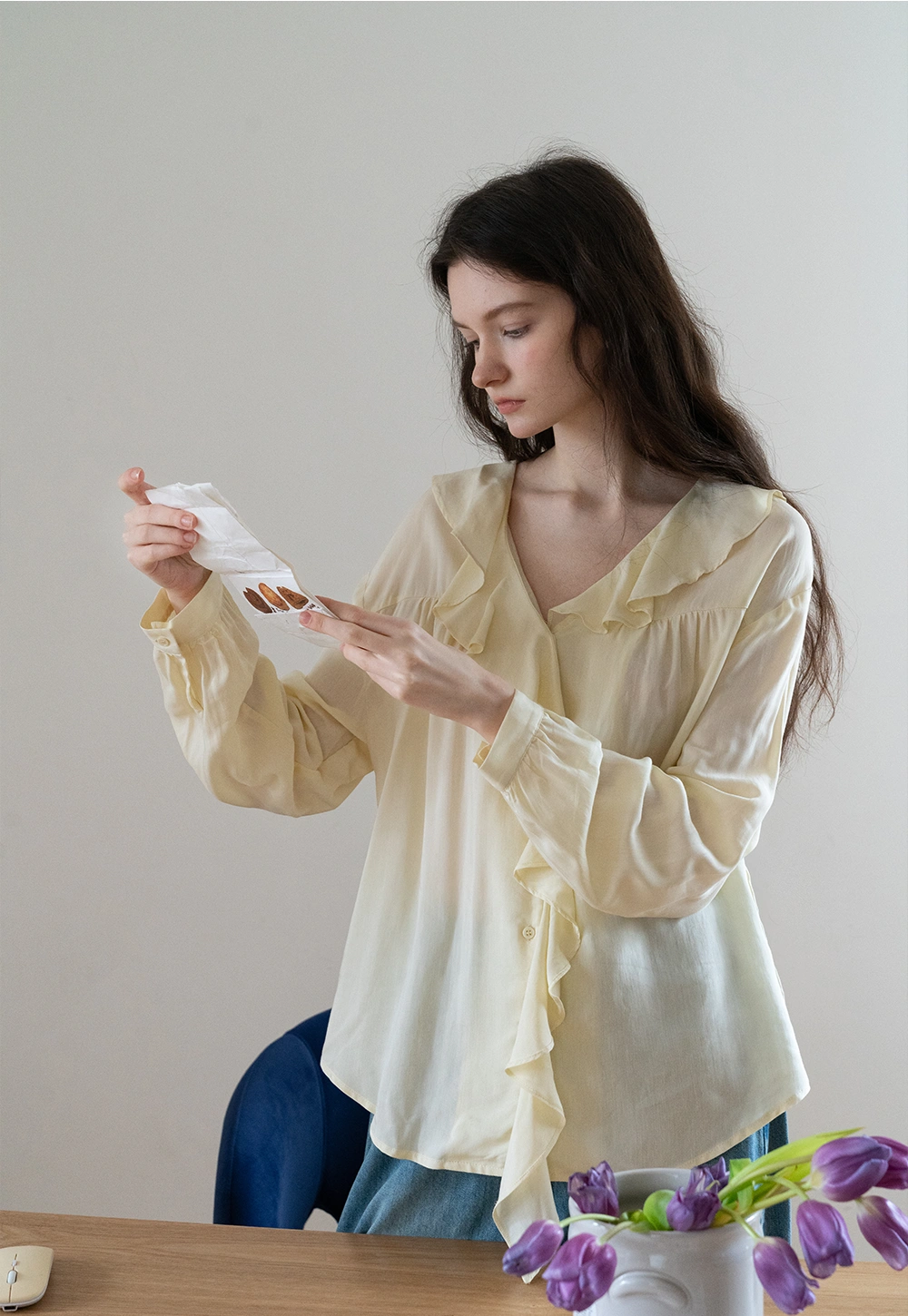 Soft Ruffled Long Sleeve Blouse