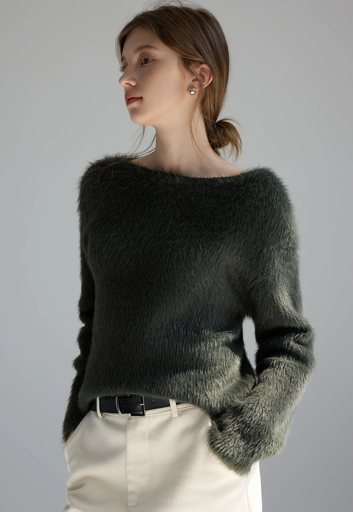 Women's Off Shoulder Faux Mink Sweater