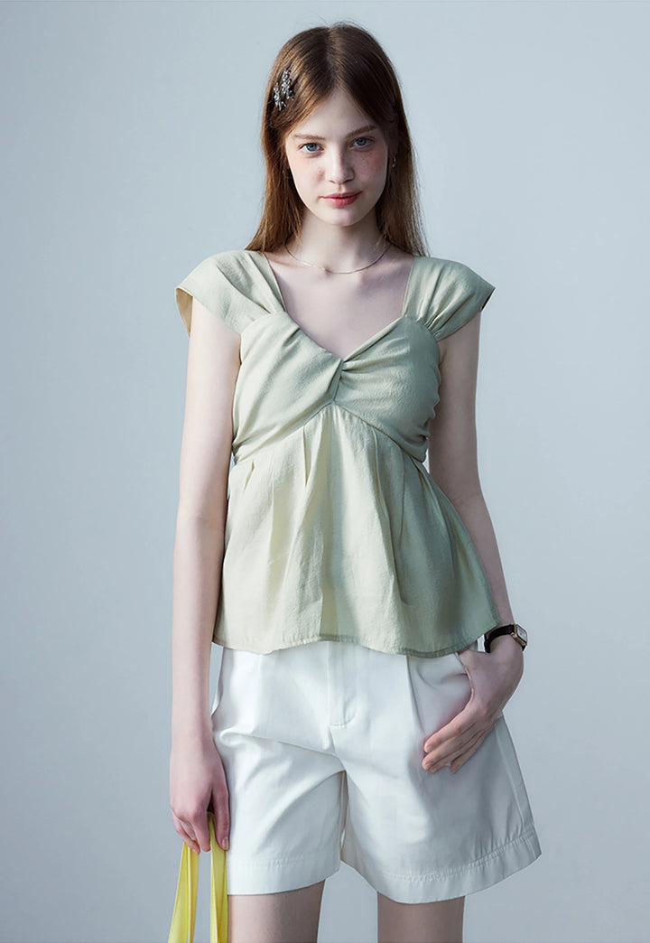 Women's Sleeveless Pleated Top with Ruched Detail