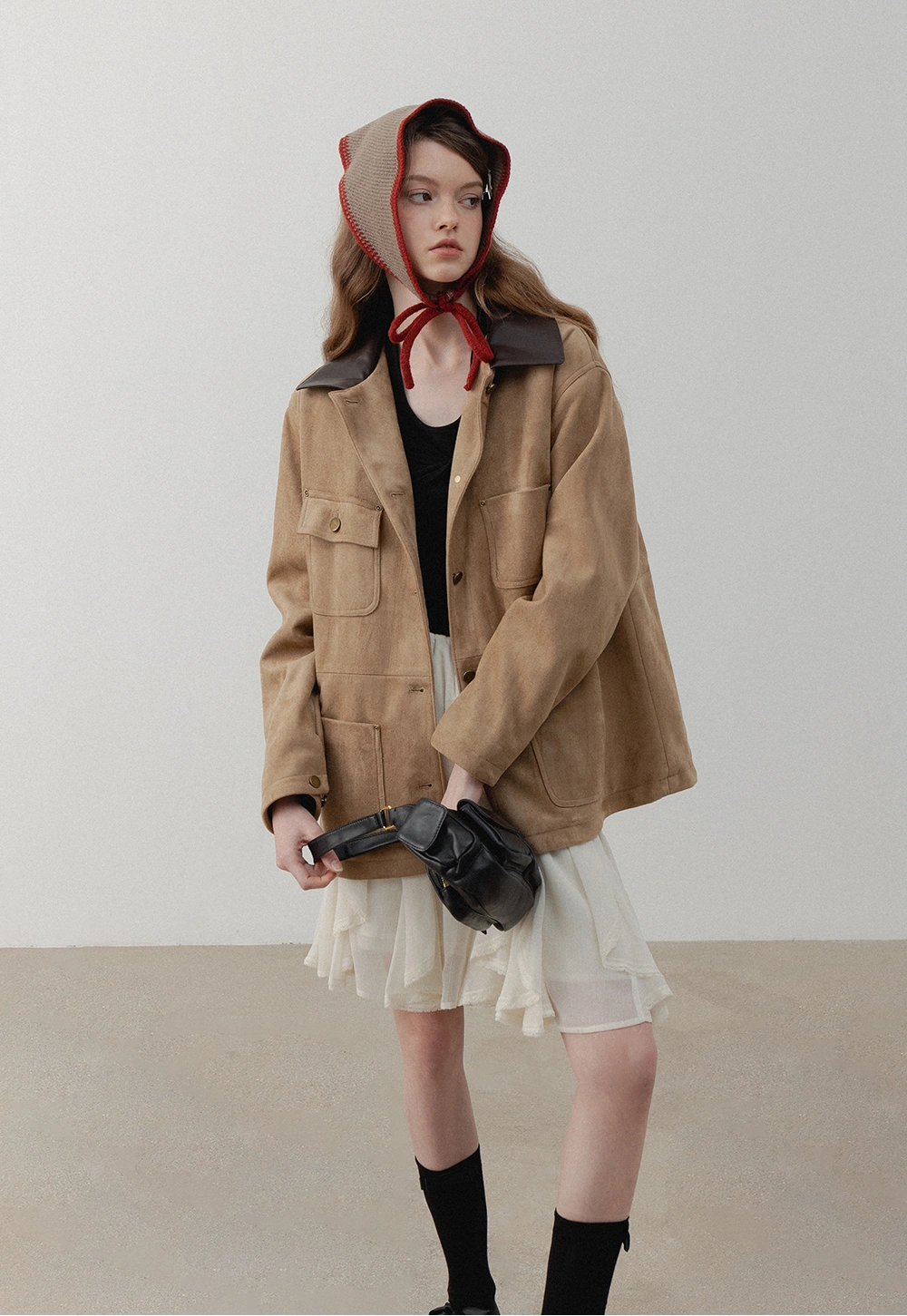 Women’s Suede Jacket with Leather Collar