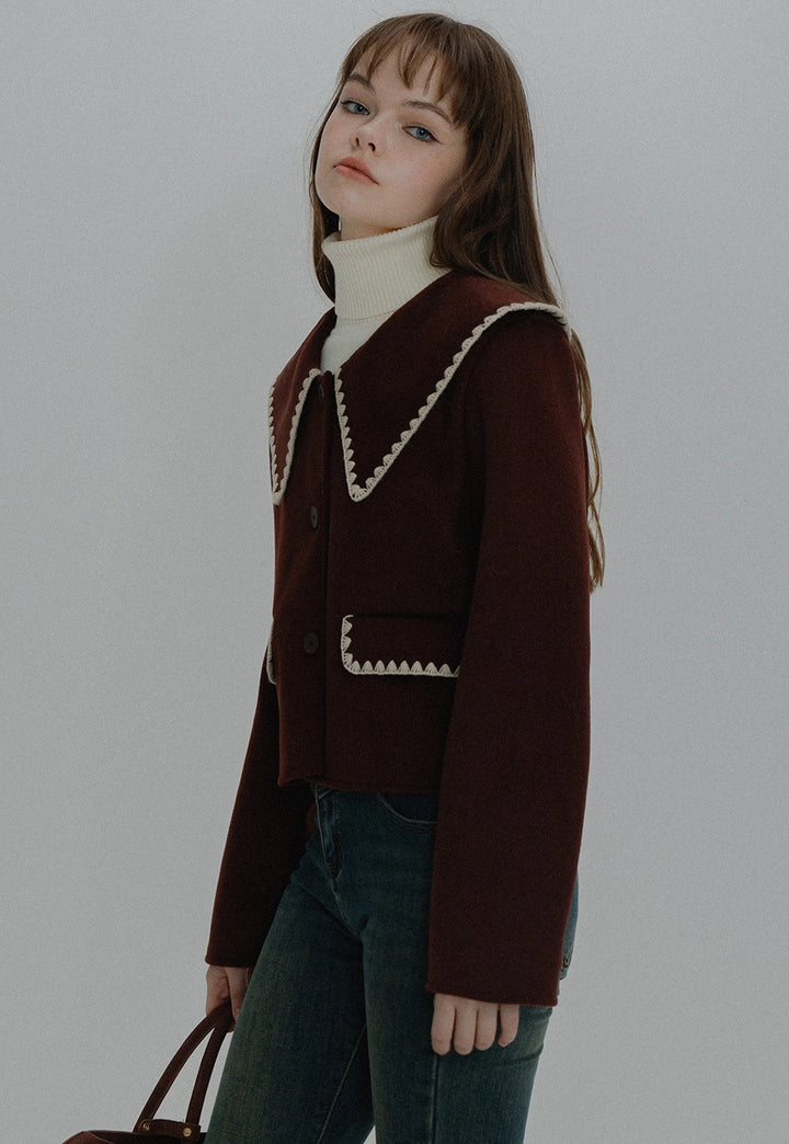 Women's Cropped Coat - Peter Pan Collar