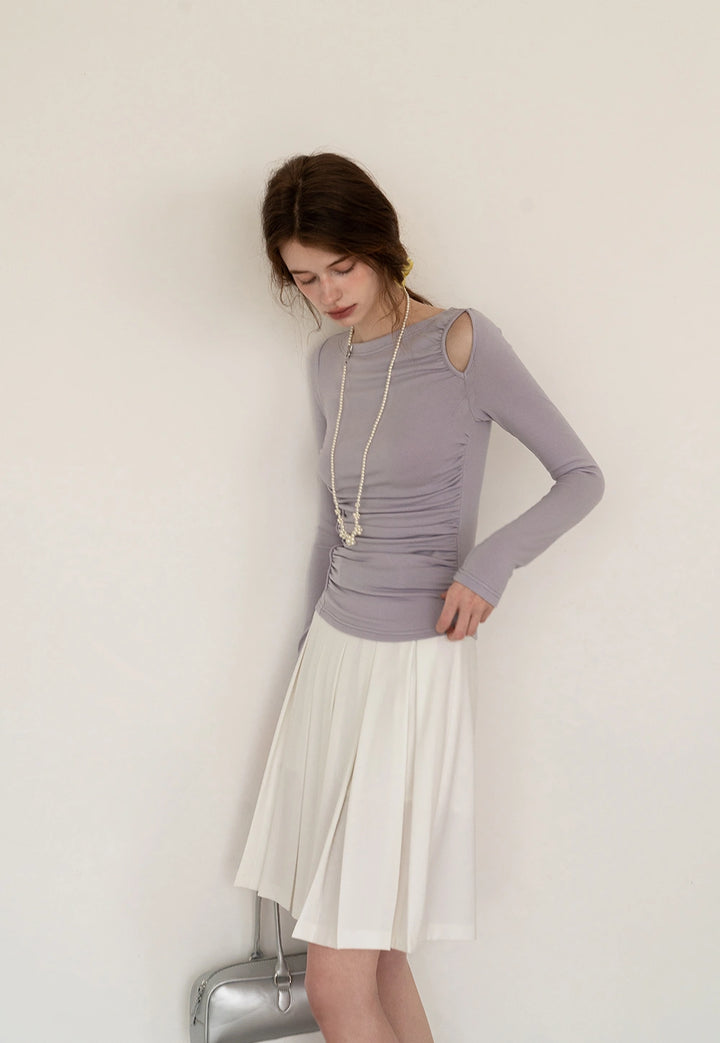 High-Waist Korean Style Pleated Midi Skirt With Belt