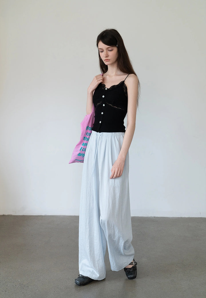 Lightweight Wide-Leg Drawstring Pants