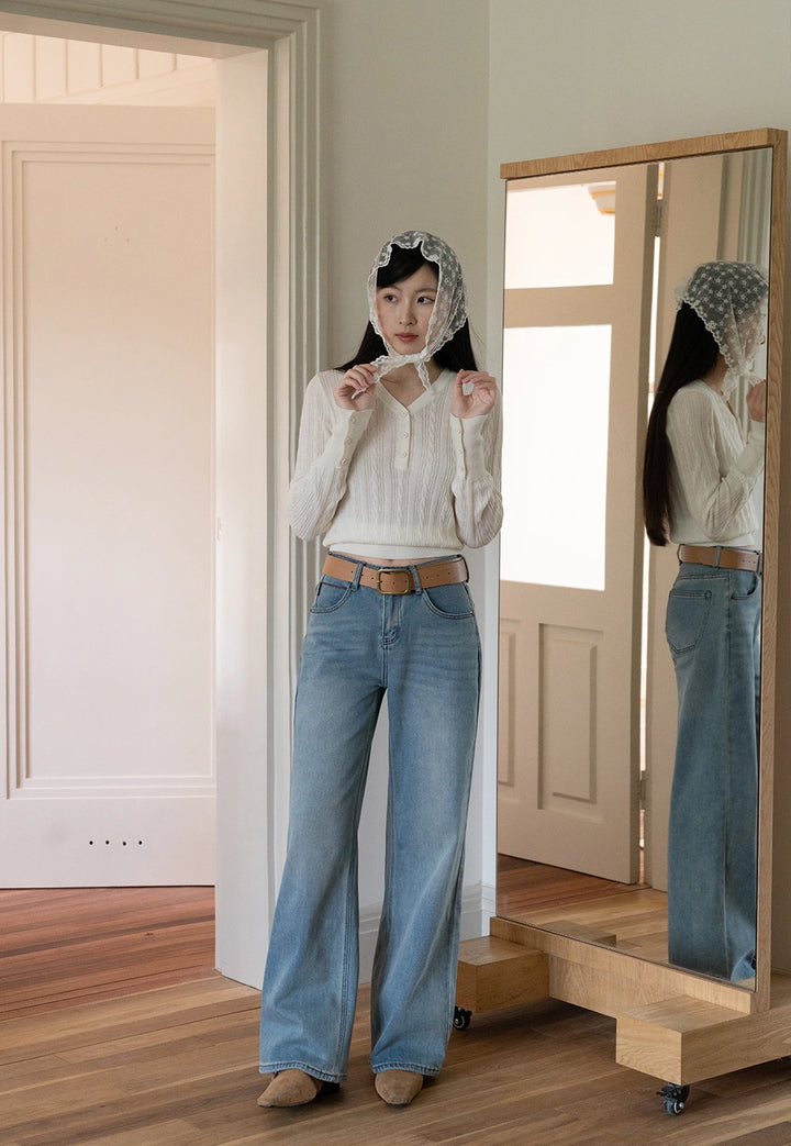 Wide-Leg Denim Jeans with Belt