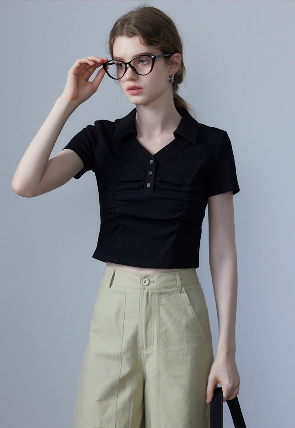 Gerafftes Poloshirt für Damen