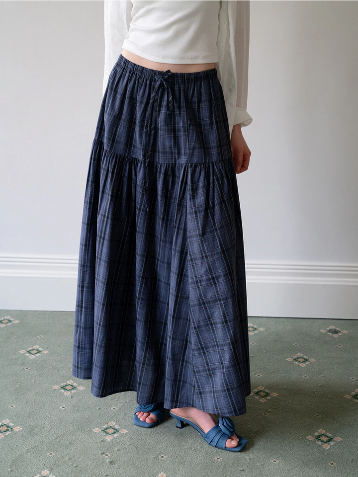 Women's Plaid High Waist Maxi Skirt