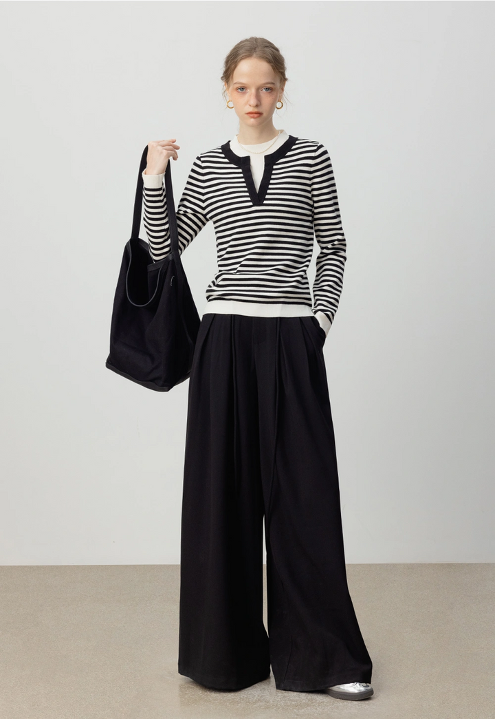 Wide-Leg Pleated Trousers with Belted Detail