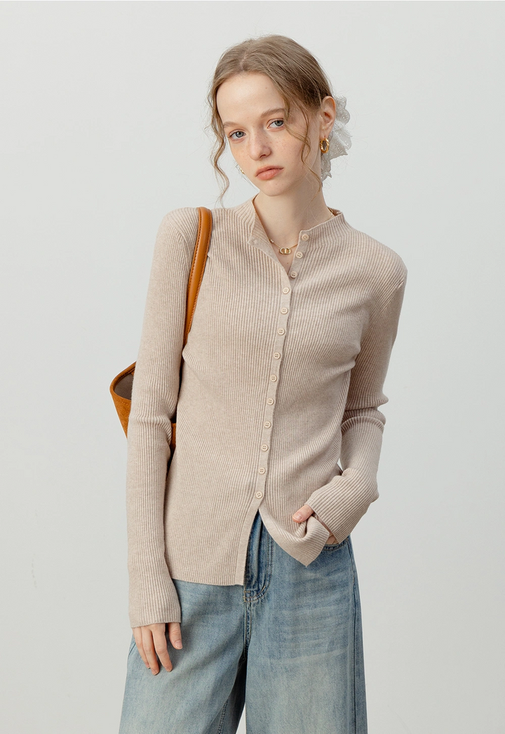 Women's Ribbed Button-Up Cardigan