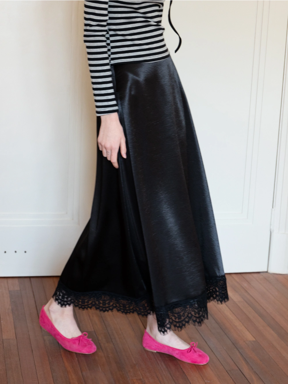 Women’s Satin Maxi Skirt with Lace Detail