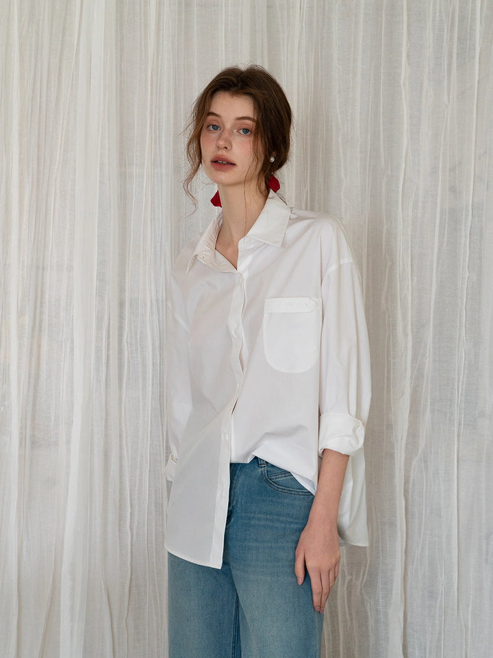 Women's Long-Sleeve Button-Down Shirt with Chest Pocket