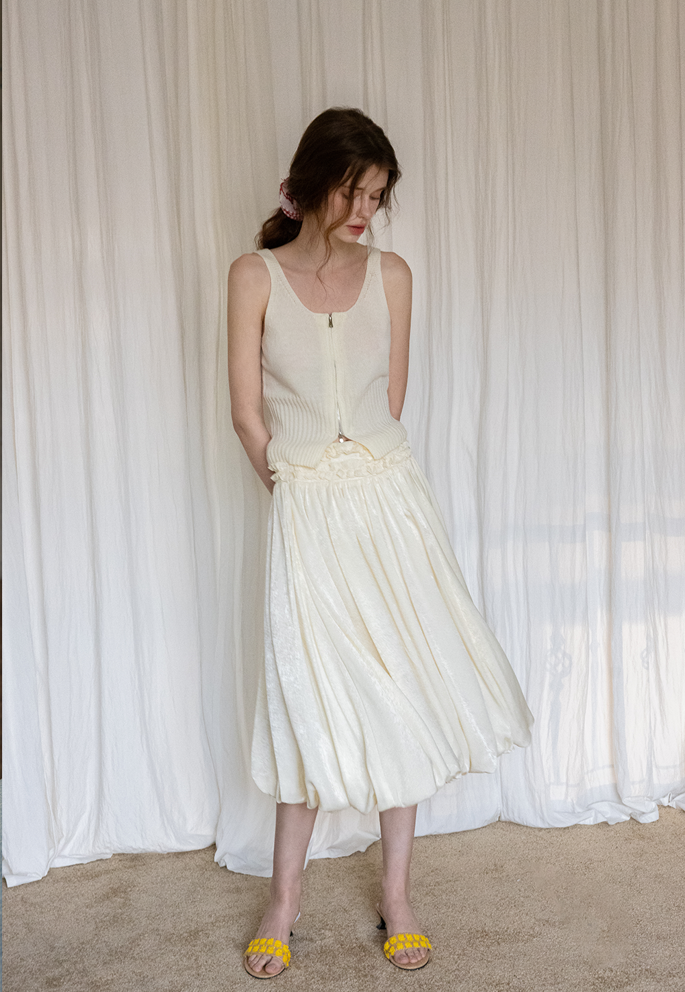 Elastic Waist Pleated Maxi Skirt