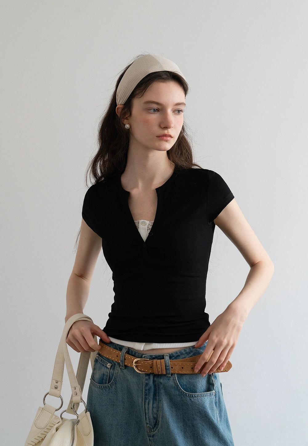 Women's Casual V-Neck Buttoned Short-Sleeve Tee