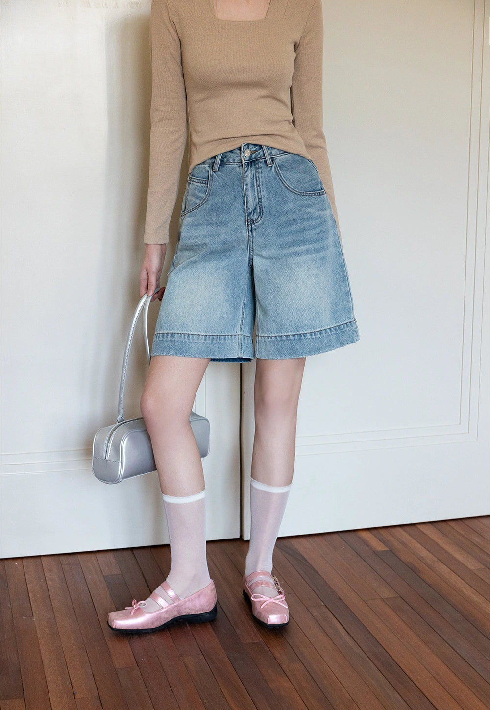 Women's Casual Wide-Leg Denim Bermuda Shorts (With Belt)