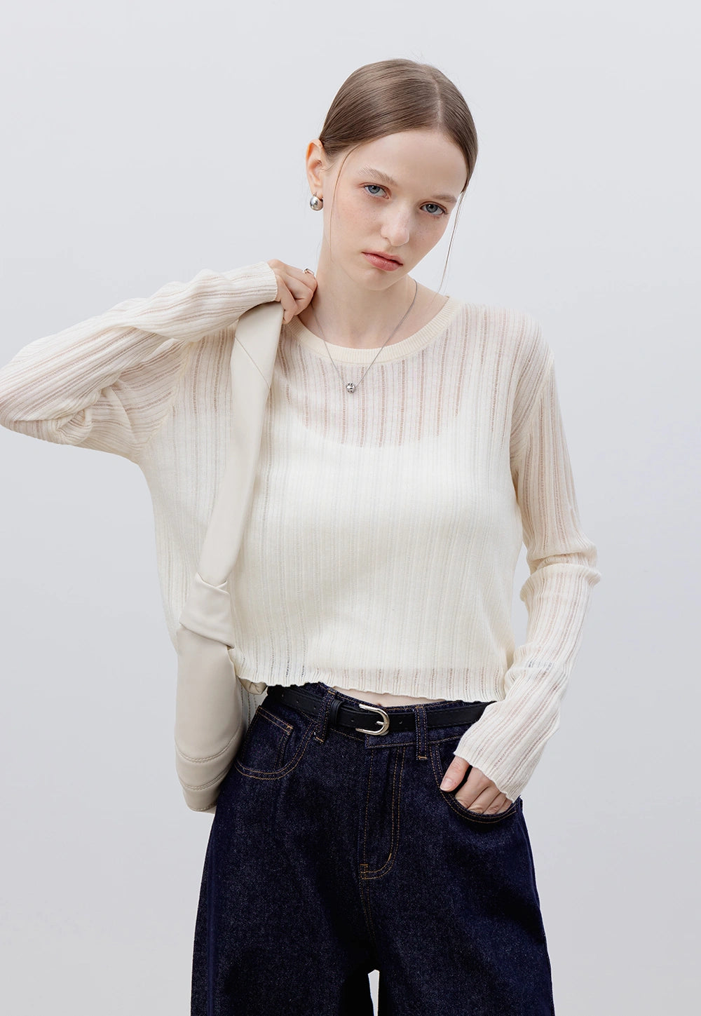 Women's Long-Sleeve Ribbed Knit Top