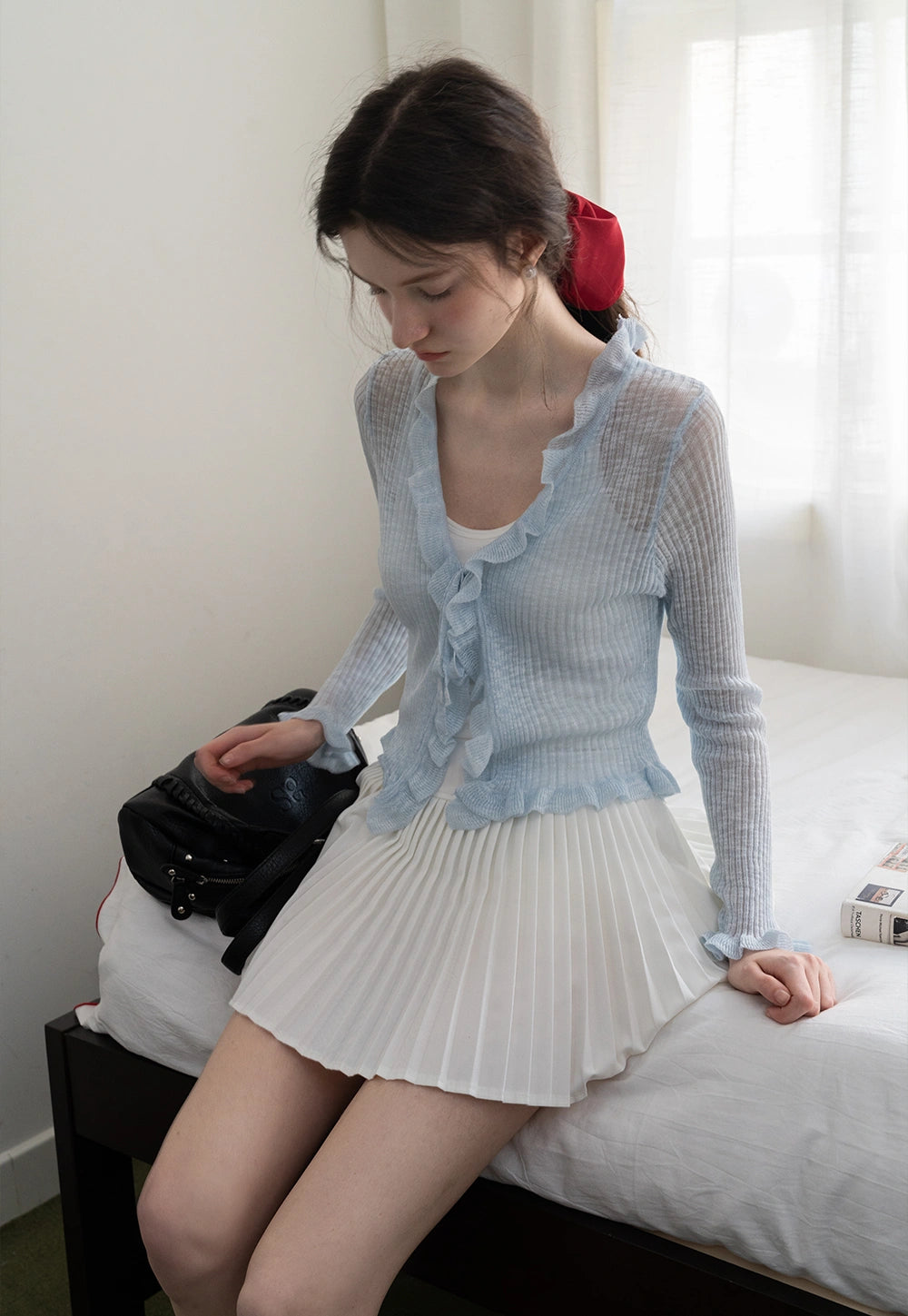 Ruffled Tie-Front Long Sleeve Top