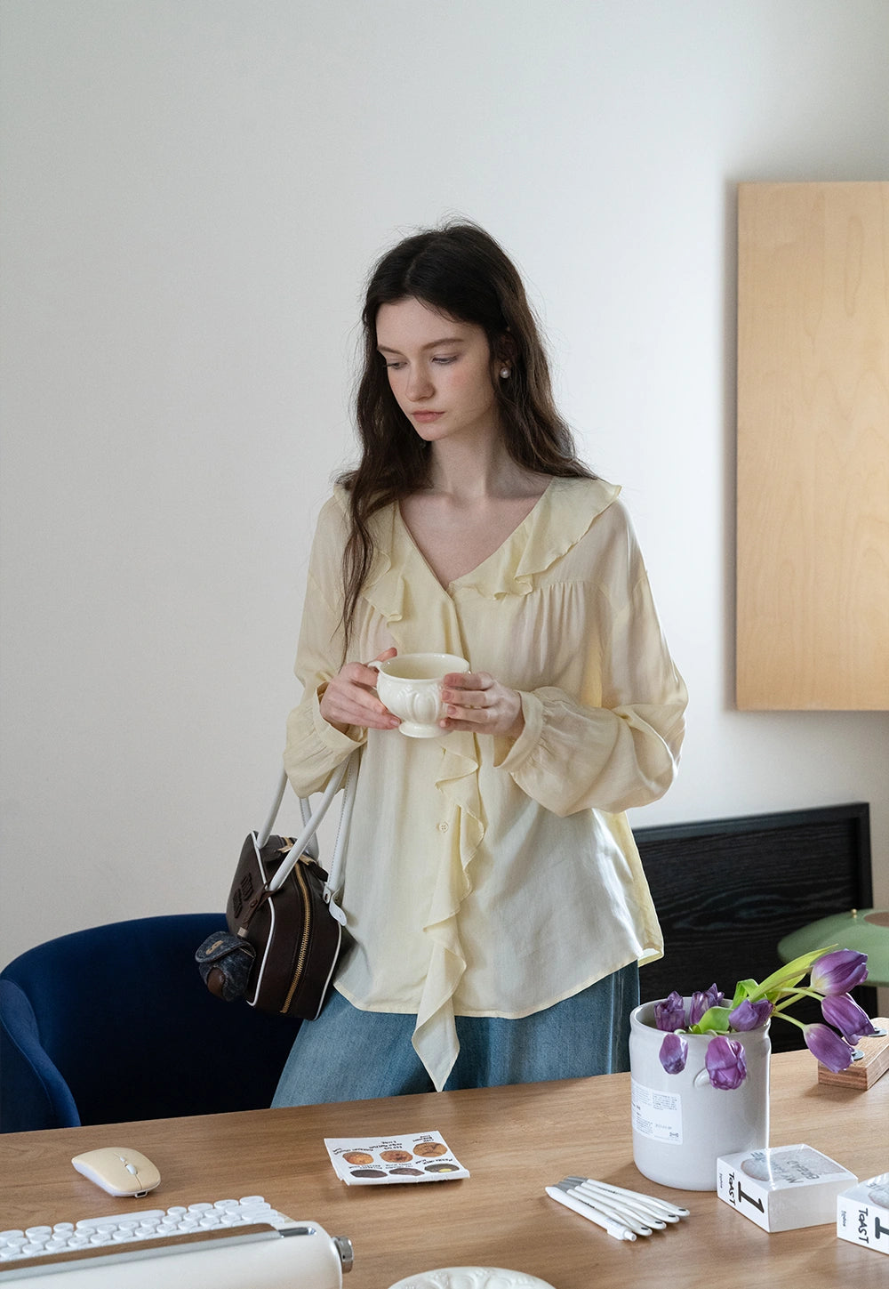 Soft Ruffled Long Sleeve Blouse