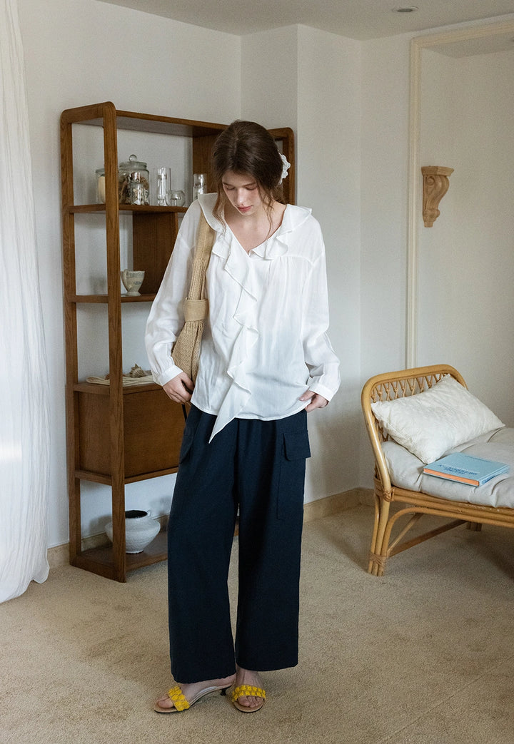 Wide-Leg Cargo Pants with Elastic Waist