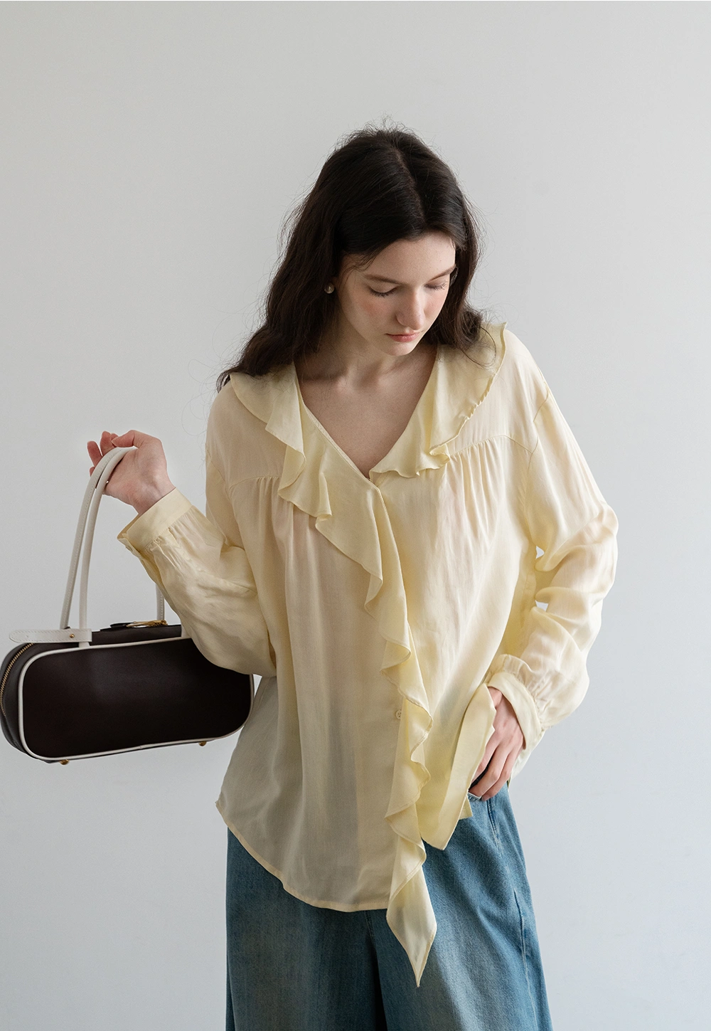 Soft Ruffled Long Sleeve Blouse