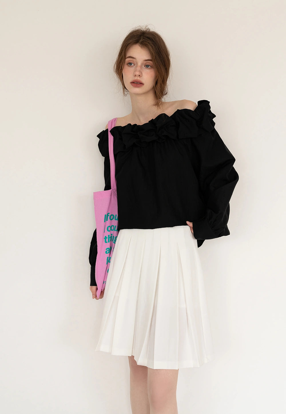 High-Waist Korean Style Pleated Midi Skirt With Belt