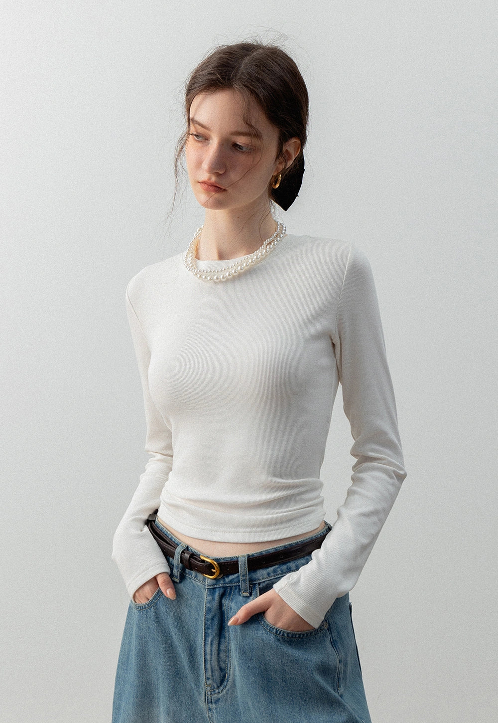 Women's Long Sleeve Basic Cropped T-Shirt