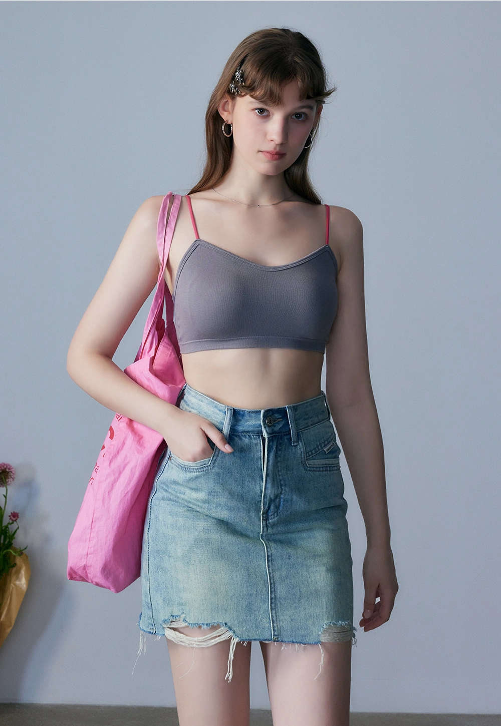 เสื้อชั้นใน Bralette สายสปาเก็ตตี้แบบปรับได้ของผู้หญิง