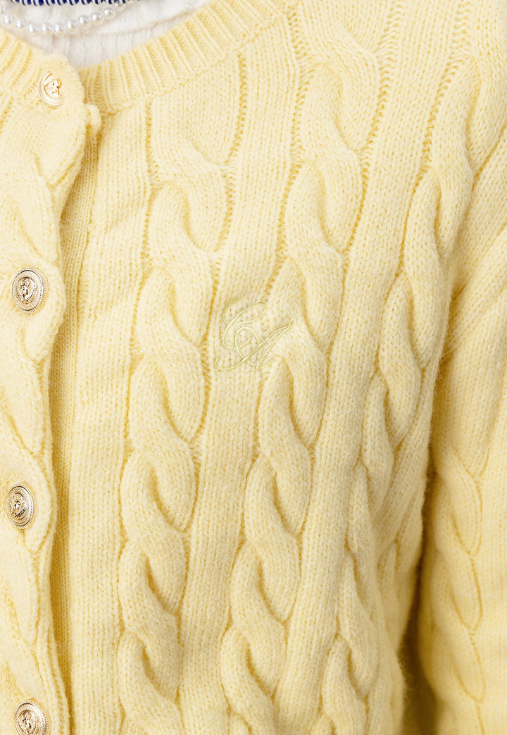 Cable Knit Cardigan with Gold Button Details