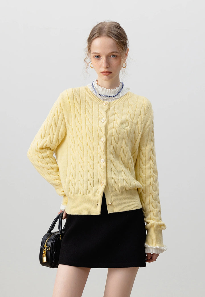 Cable Knit Cardigan with Gold Button Details