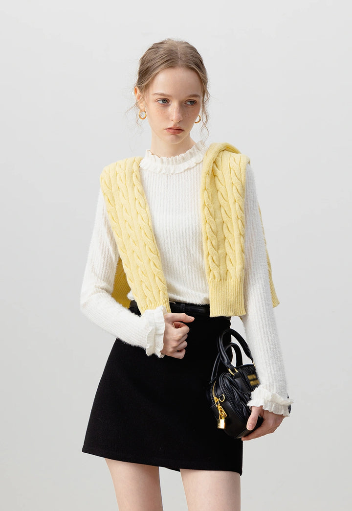 Cable Knit Cardigan with Gold Button Details