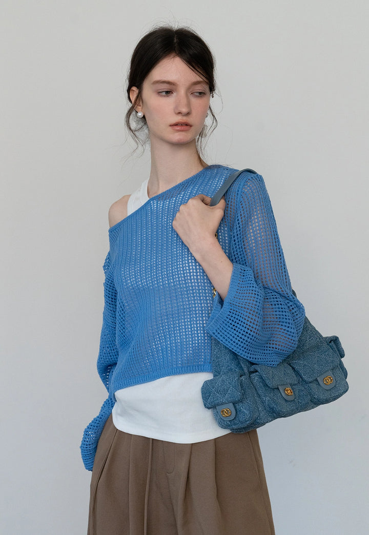 Mesh Knit Sweater with Layered Tank Top Look