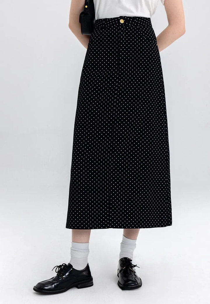 Chic Polka Dot A-Line Midi Skirt