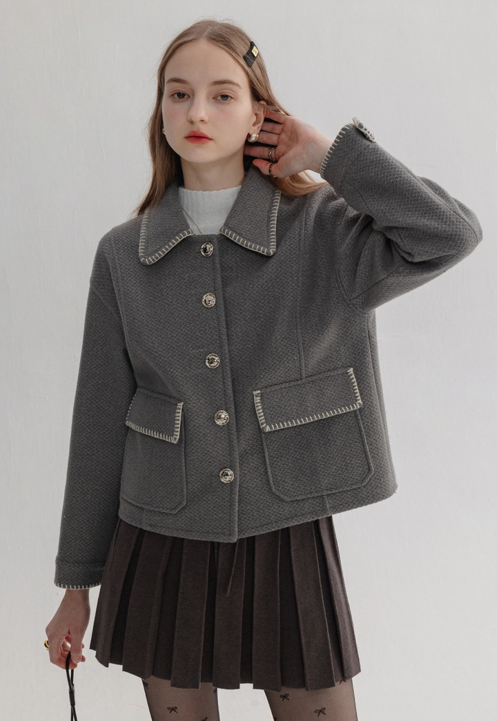 Woolen Women's Jacket with Buttons - Versatile for Everyday Wear