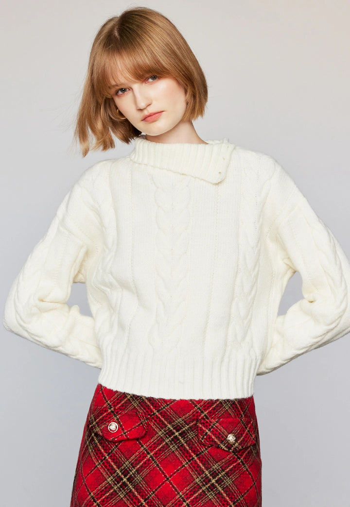 Women's Cropped Turtleneck Cable Knit Sweater