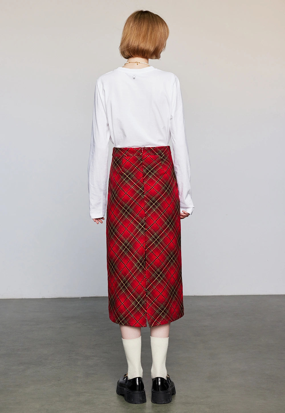Women's High-Waist Plaid A-Line Skirt with Pockets