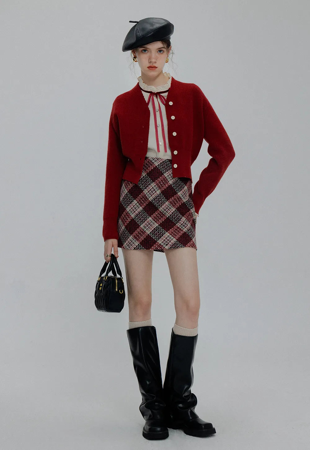 Women's Textured Checkered Mini Skirt