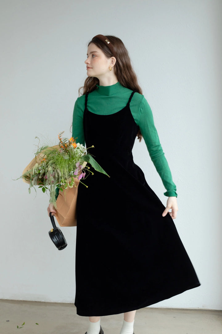 Sleek Velvet Midi Dress with Delicate Straps
