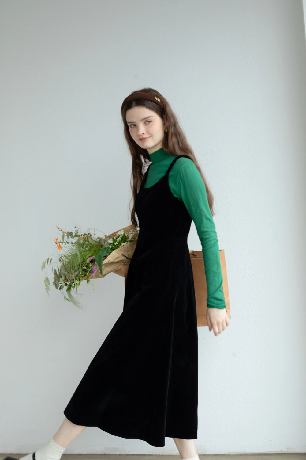 Sleek Velvet Midi Dress with Delicate Straps