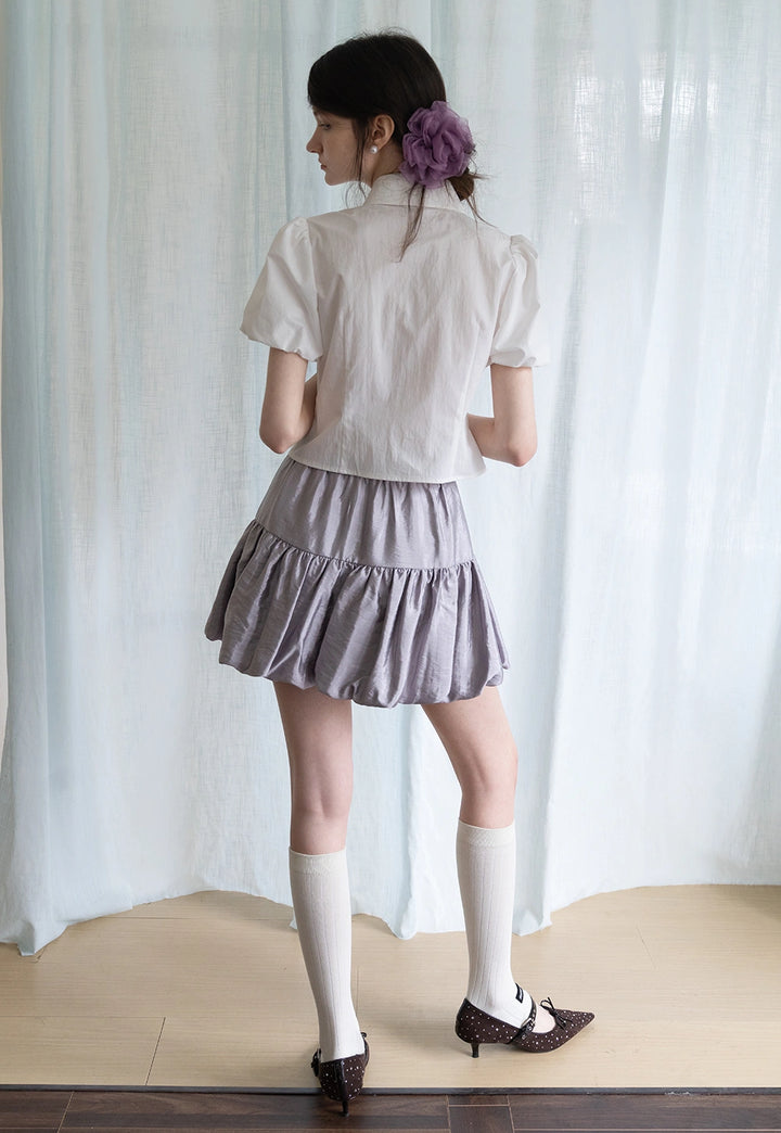 Gray Tiered Bubble Mini Skirt