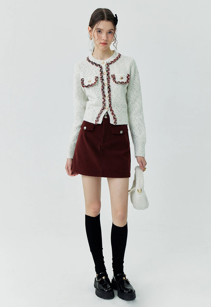 Stylish Maroon Corduroy Mini Skirt with Buttoned Pockets - Fall Fashion Essential