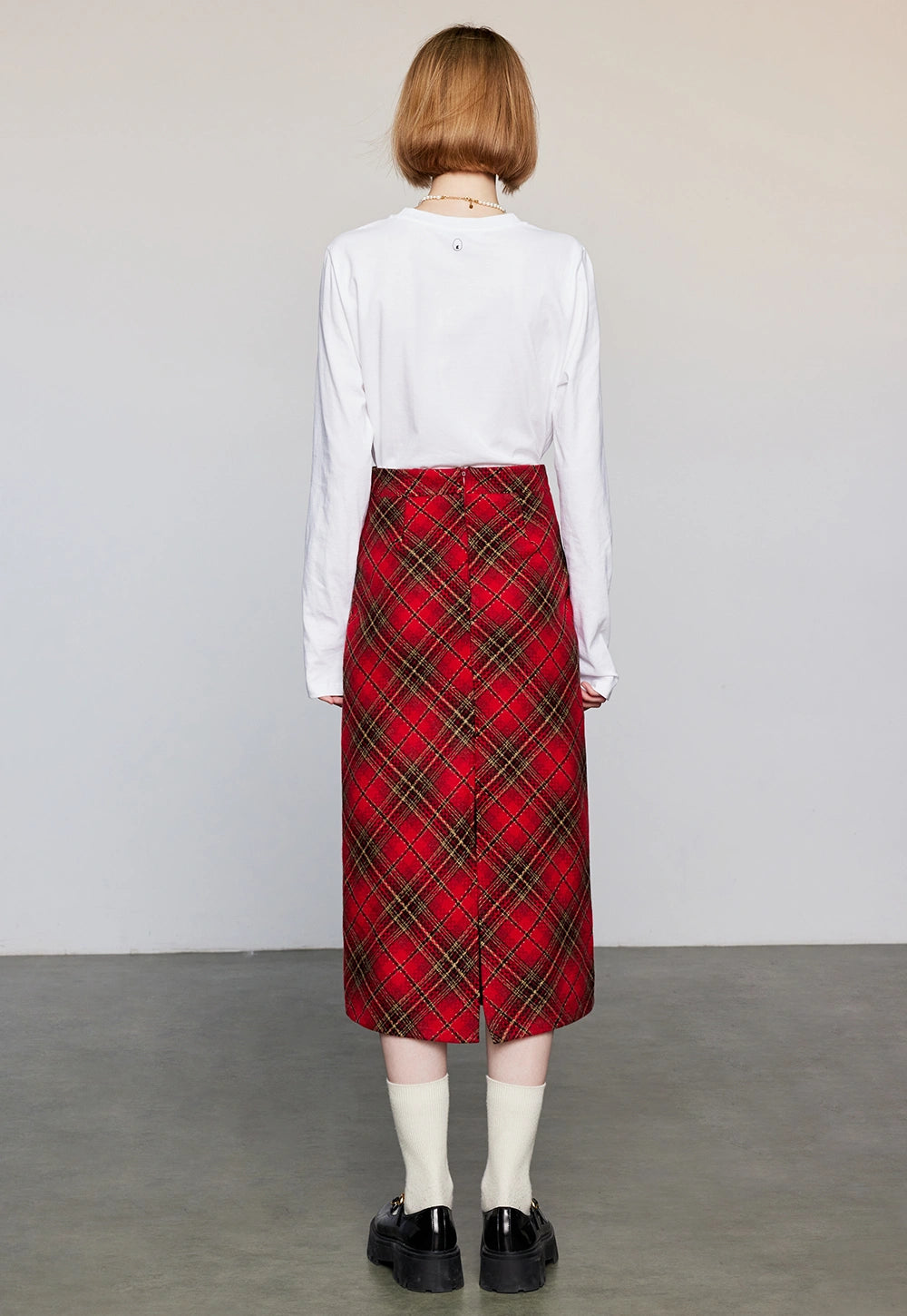 Women's High-Waist Plaid A-Line Skirt with Pockets