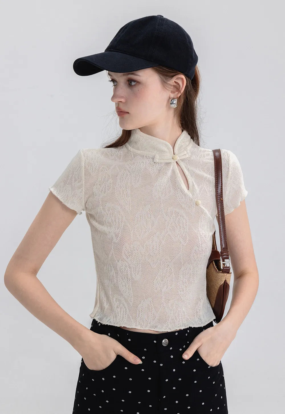 Vintage Charm Lace Blouse with Elegant Frog Button