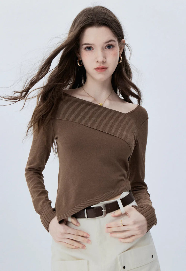 Modern Cross-Collar Asymmetrical Sweater